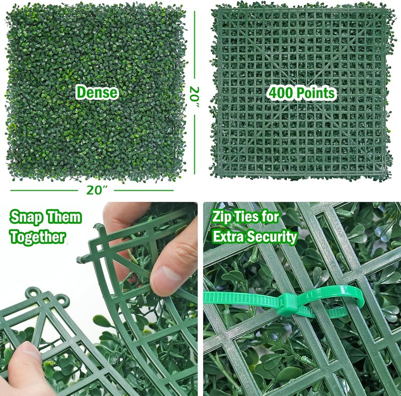 BCBLF 20x20Inch 6Pcs Grass Wall Panels, 4 Layers UV-Anti Boxwood Greenery Hedge with 50 Zip Ties, No Odor Artificial Fake Grass Backdrop Indoor Outdoor Privacy, Birthday Wedding Decor, 16.7 SQ FT - Image 2